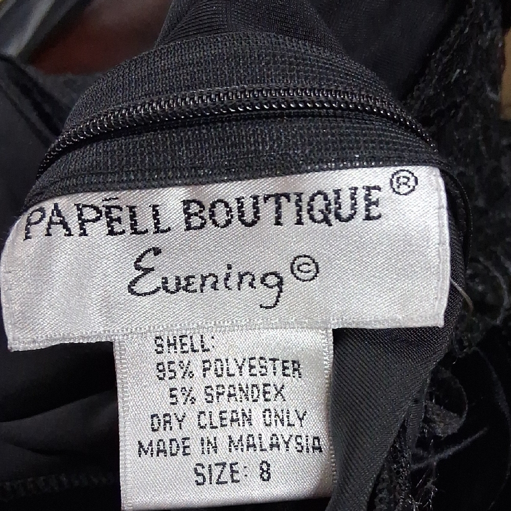 Papell Boutique Black Evening Dress with Lace Detail Sz 8